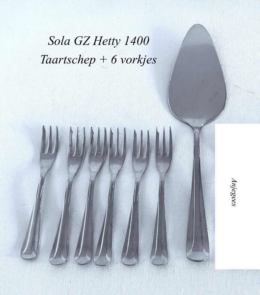 1400 Hetty Sola GZ Taartschep + 6 vorkjes rvs bestek, Ophalen