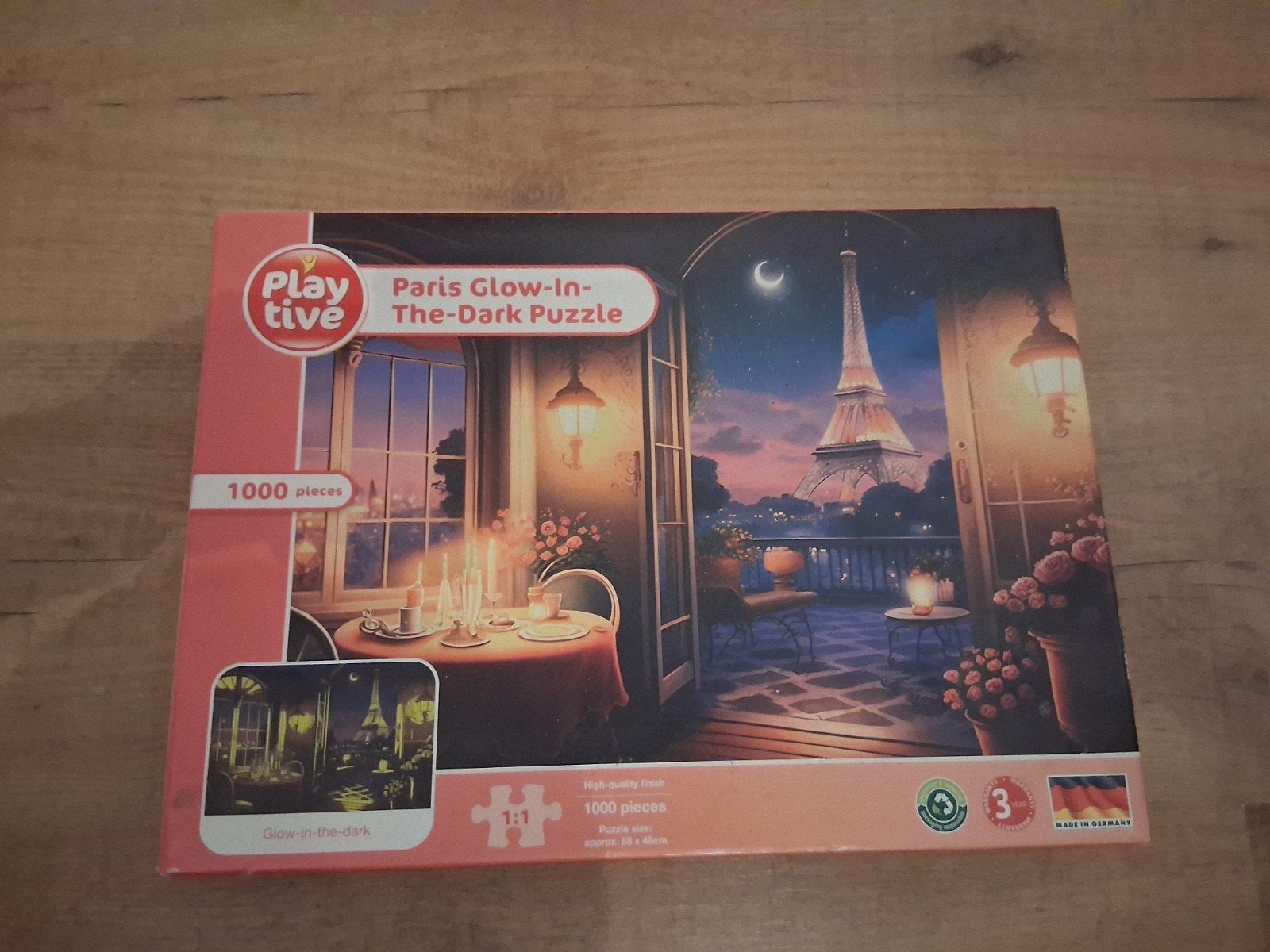 glow in the dark puzzle van eiffeltoren, Hobby en Vrije tijd, Ophalen, 500 t/m 1500 stukjes, Zo goed als nieuw, Legpuzzel