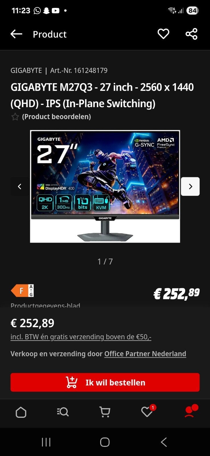 GIGABYTE M27Q3 - 27 inch QHD IPS Gaming Monitor, Gaming, IPS, DisplayPort, Nieuw