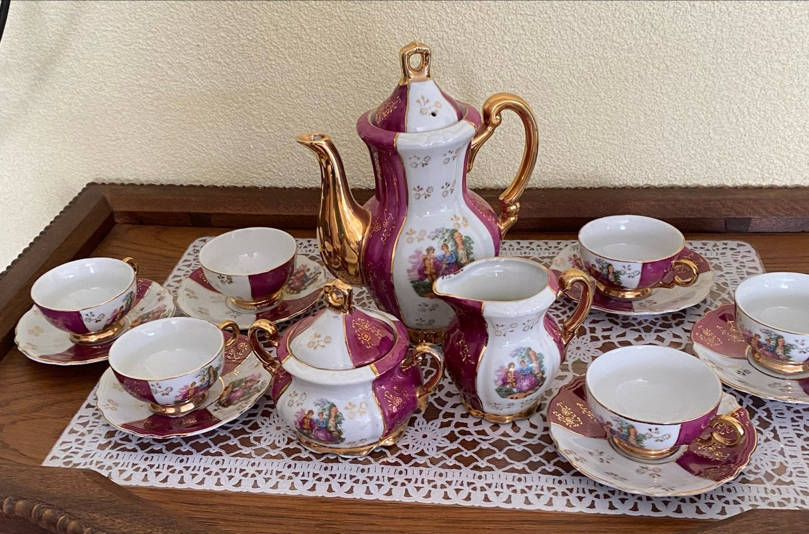 Vintage porseleinen theeservies - 6 persoons, Ophalen, Gebruikt, Vintage, Kop(pen) en/of Schotel(s)