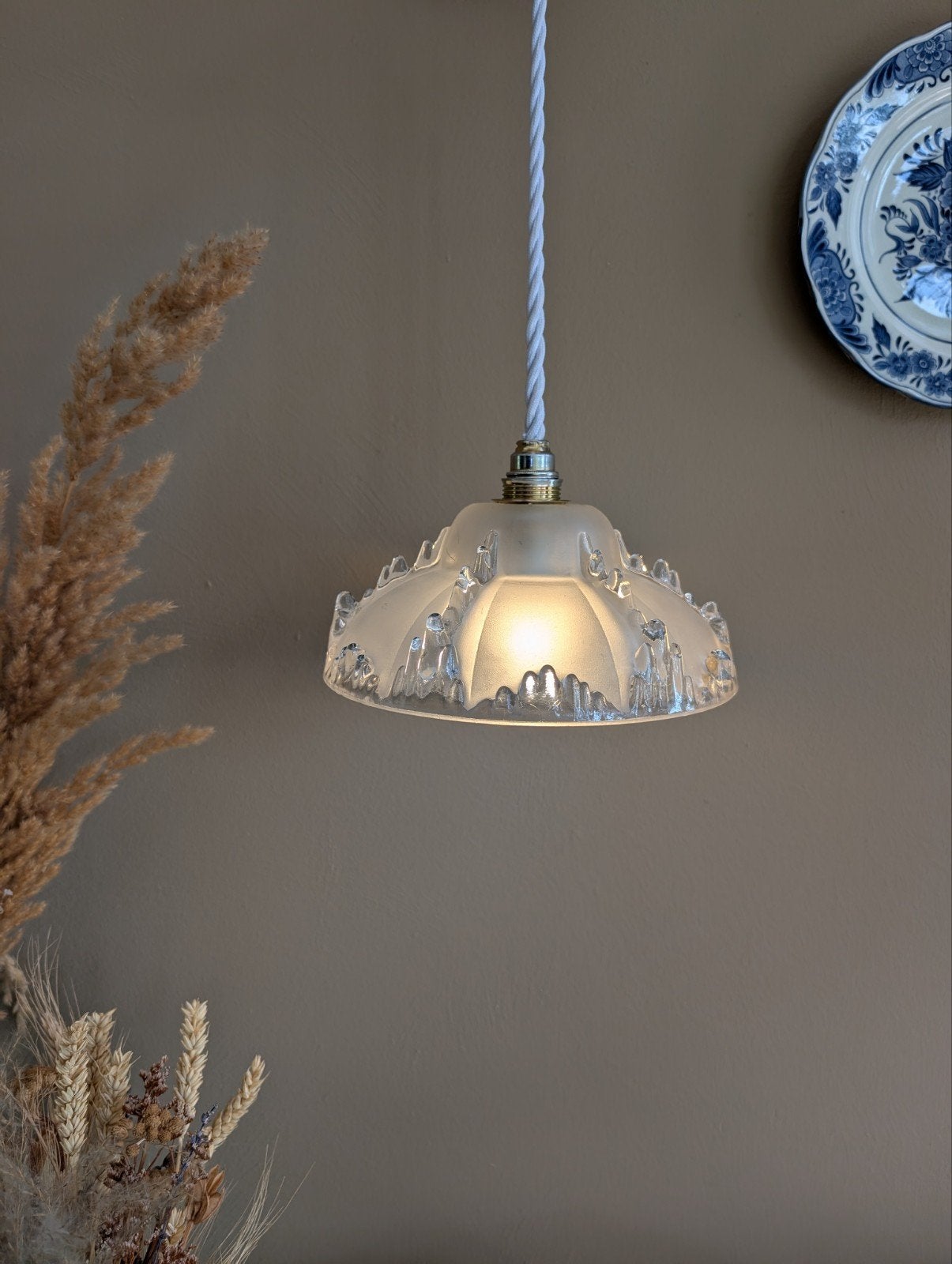 Prachtige Ezan Ice Art Deco hanglamp, Ophalen of Verzenden, Glas