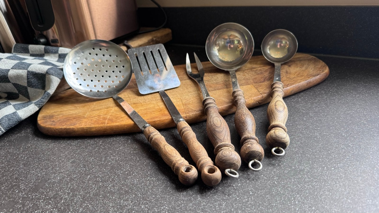Vintage Keukengerei Set - Houten Handvatten, Antiek en Kunst, Ophalen of Verzenden