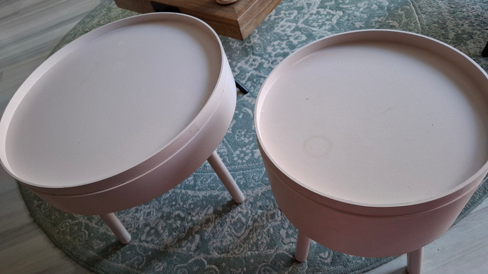 2 opberg bijzettafeltjes - overschilderbaar, Huis en Inrichting, Tafels | Bijzettafels, Ophalen of Verzenden, Rond, Minder dan 55 cm
