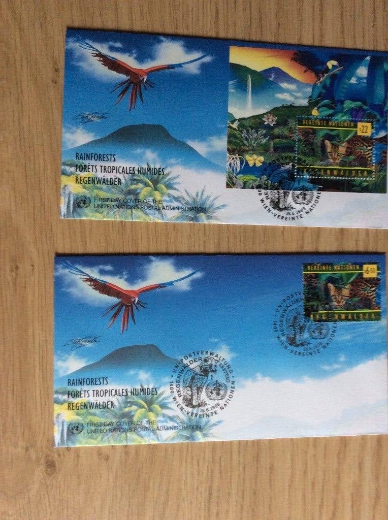 2 FDC's Vereinte Nationen thema roofdieren 1998, Postzegels en Munten, Postzegels | Eerstedagenveloppen, Ophalen of Verzenden