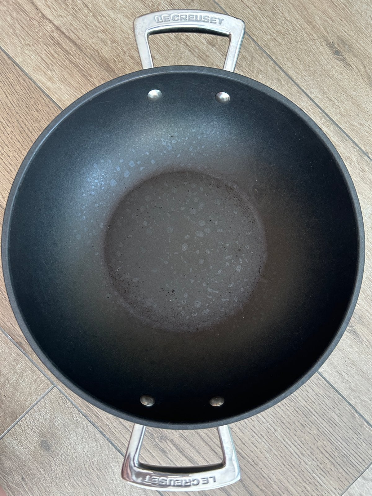 LE CREUSET Wokpan 28cm, Gebruikt, Gietijzer, Le Creuset, Ophalen of Verzenden