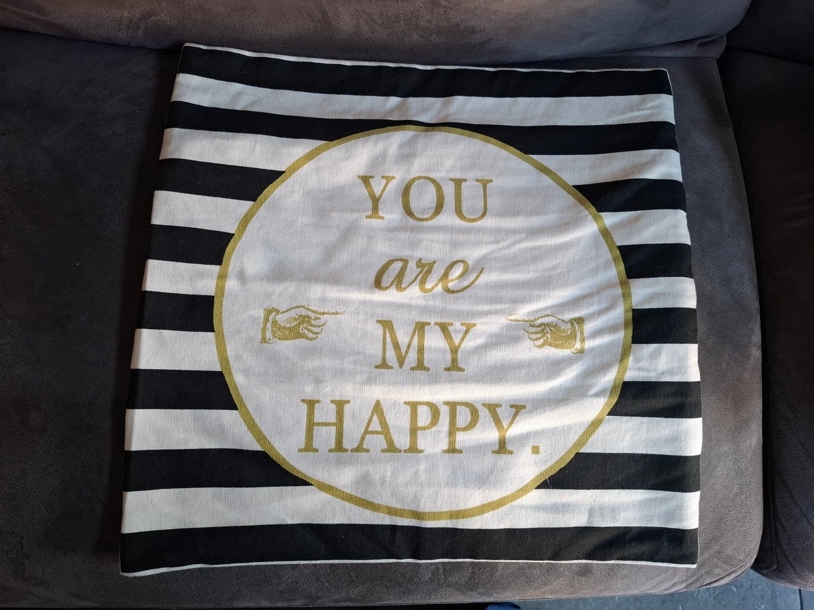 Sierkussenhoes 50x50 Zwart/Wit met tekst 'You are my Happy', Zwart, Met print, Ophalen of Verzenden, Zo goed als nieuw