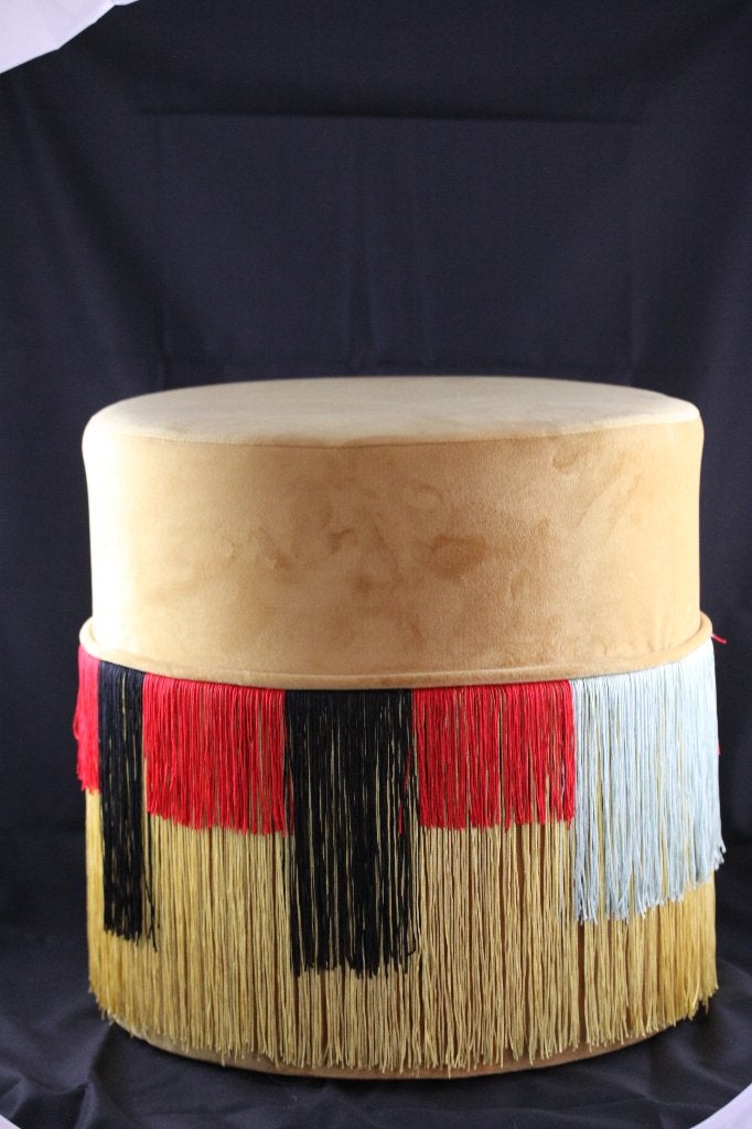 Fluwelen poef met franje retro stijl, Ophalen, Minder dan 50 cm, Minder dan 50 cm, Zo goed als nieuw