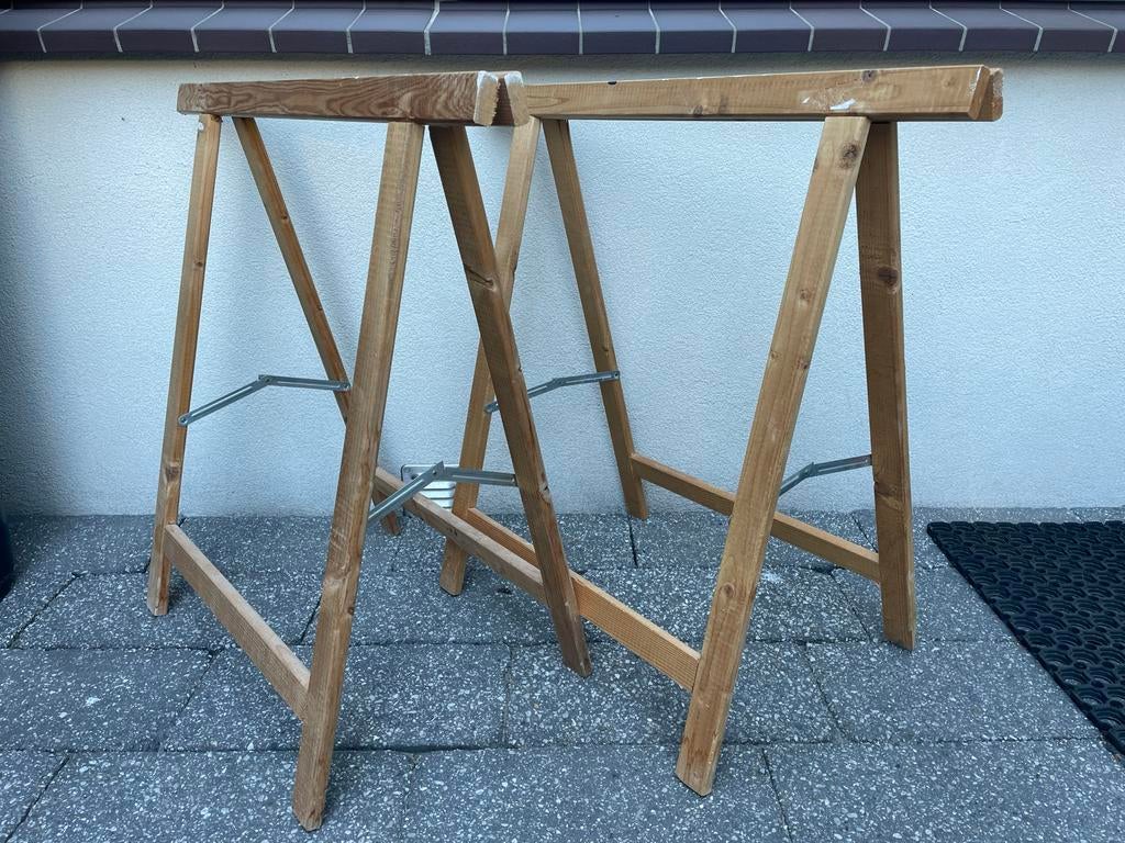 2 stevige houten schragen voor klussen stevig, Ophalen, Gebruikt, 70 tot 120 cm