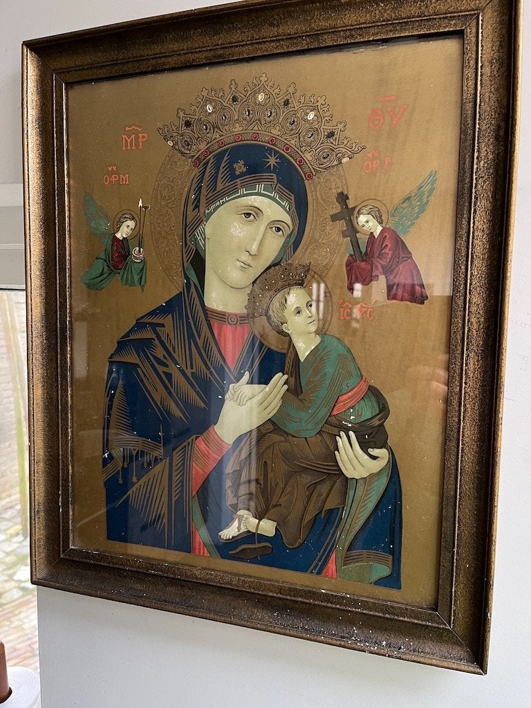 Antieke Icoon met Maria en Jezus afkomstig uit Griekenland, Antiek en Kunst, Antiek | Religie, Ophalen of Verzenden