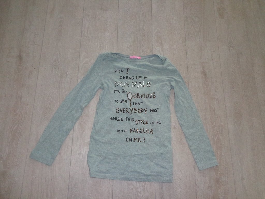 grijze meisjeslongsleeve van MUY MALO, maat 14/164, Ophalen of Verzenden, Gebruikt, Meisje, Shirt of Longsleeve