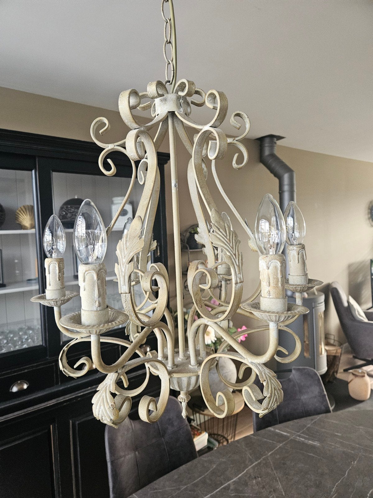 Metalen beige hanglamp voor stoer en sober interieur, Ophalen, Gebruikt, Metaal, Stoer, sober, industrieel