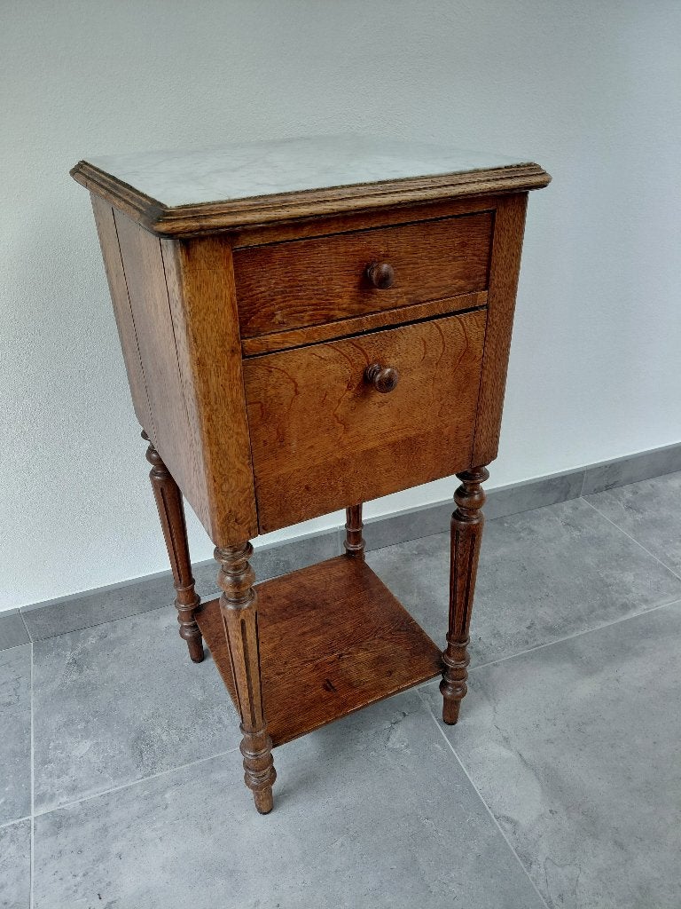Antiek eiken nachtkastje met marmeren blad, Antiek en Kunst, Ophalen