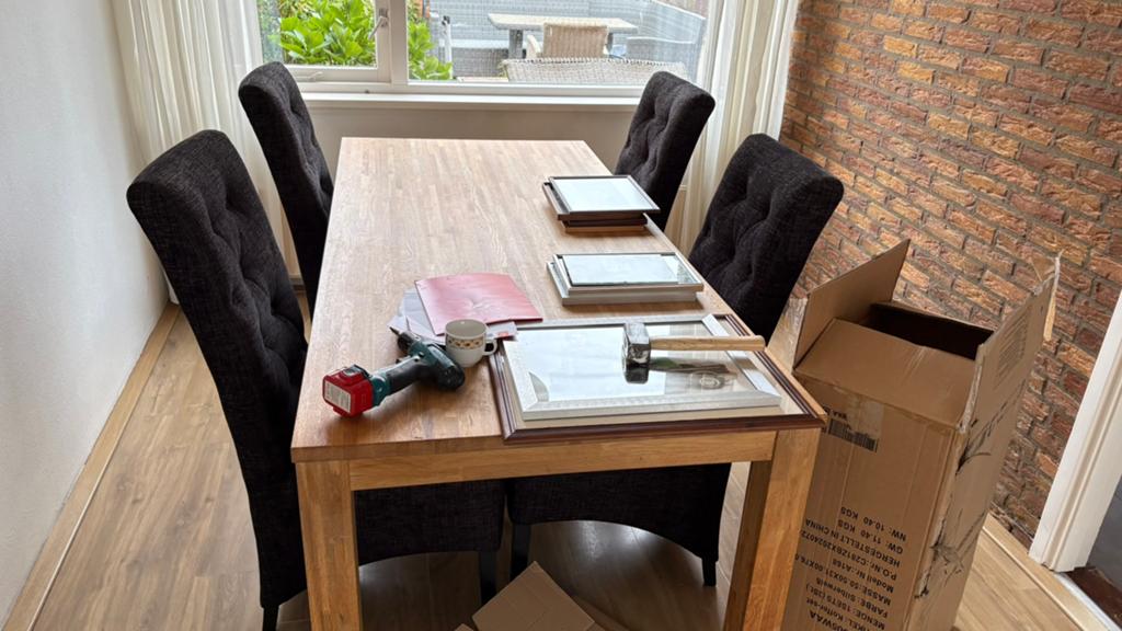 Eettafel met 4 stoelen, Ophalen of Verzenden, Gebruikt, Rechthoekig, 50 tot 100 cm