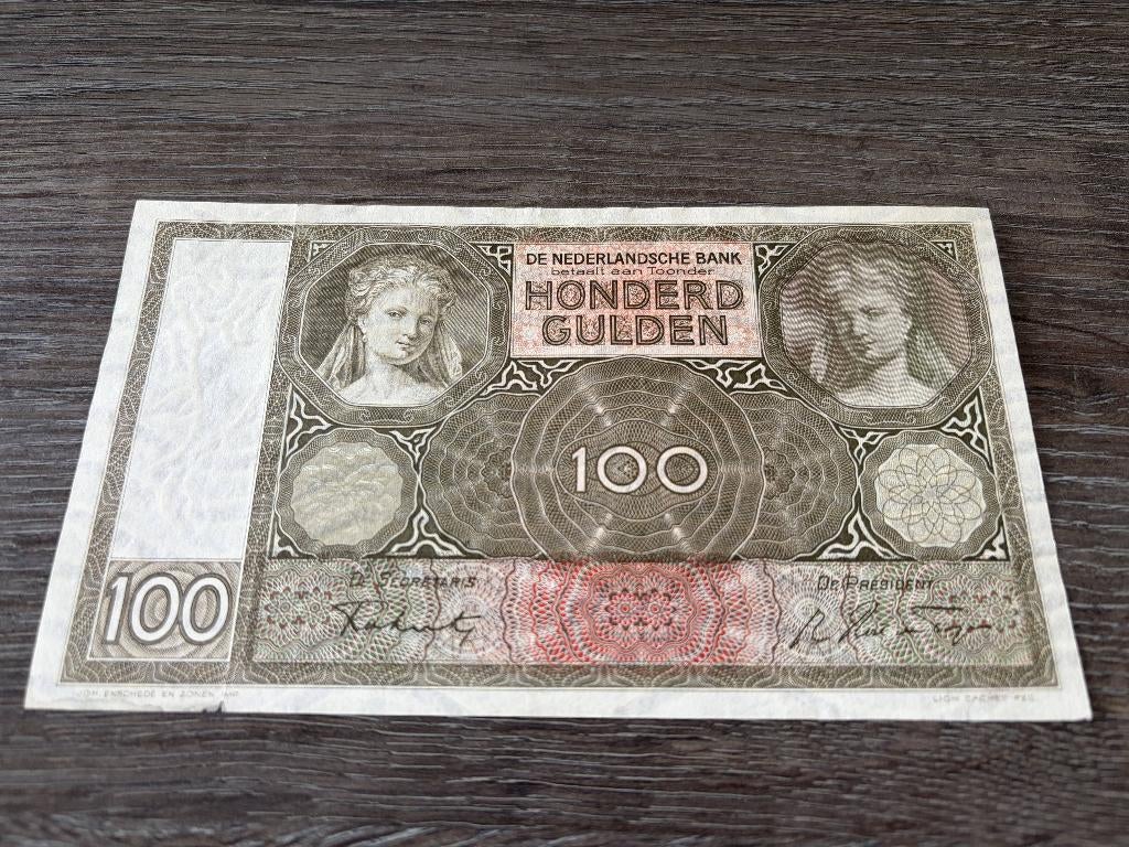 Mooi biljet 100 gulden Luitspelende Vrouw, 1942, Ophalen of Verzenden, 100 gulden