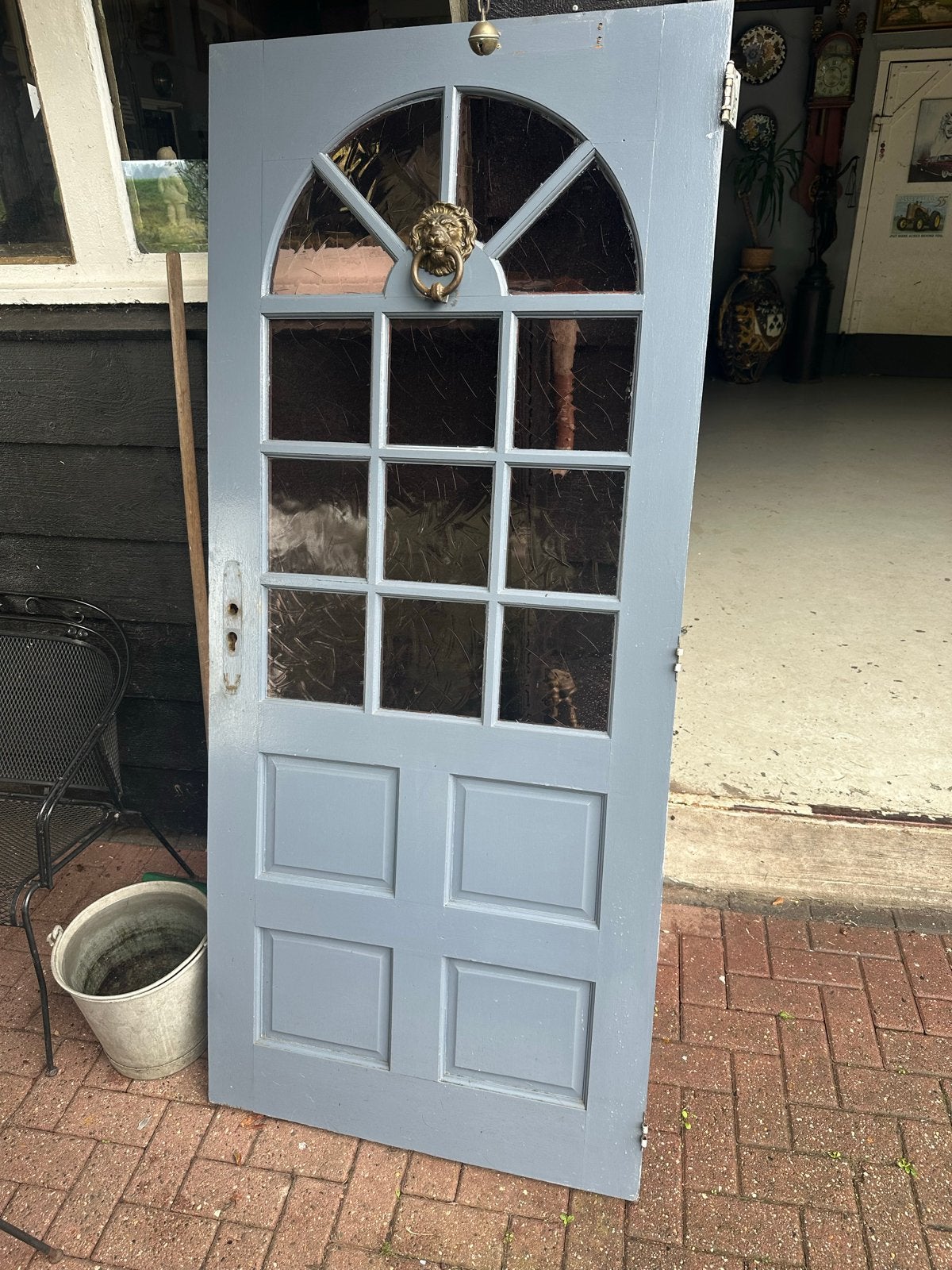 houten deur met glas en leeuwenkop klopper, Doe-het-zelf en Verbouw, Gebruikt, 80 tot 100 cm, Binnendeur, Ophalen of Verzenden