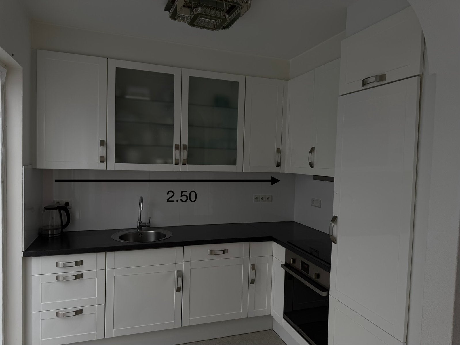 Moderne witte hoekkeuken met inbouwapparatuur, Huis en Inrichting, Keuken | Complete keukens, Ophalen, Gebruikt, Wit, Hoekkeuken