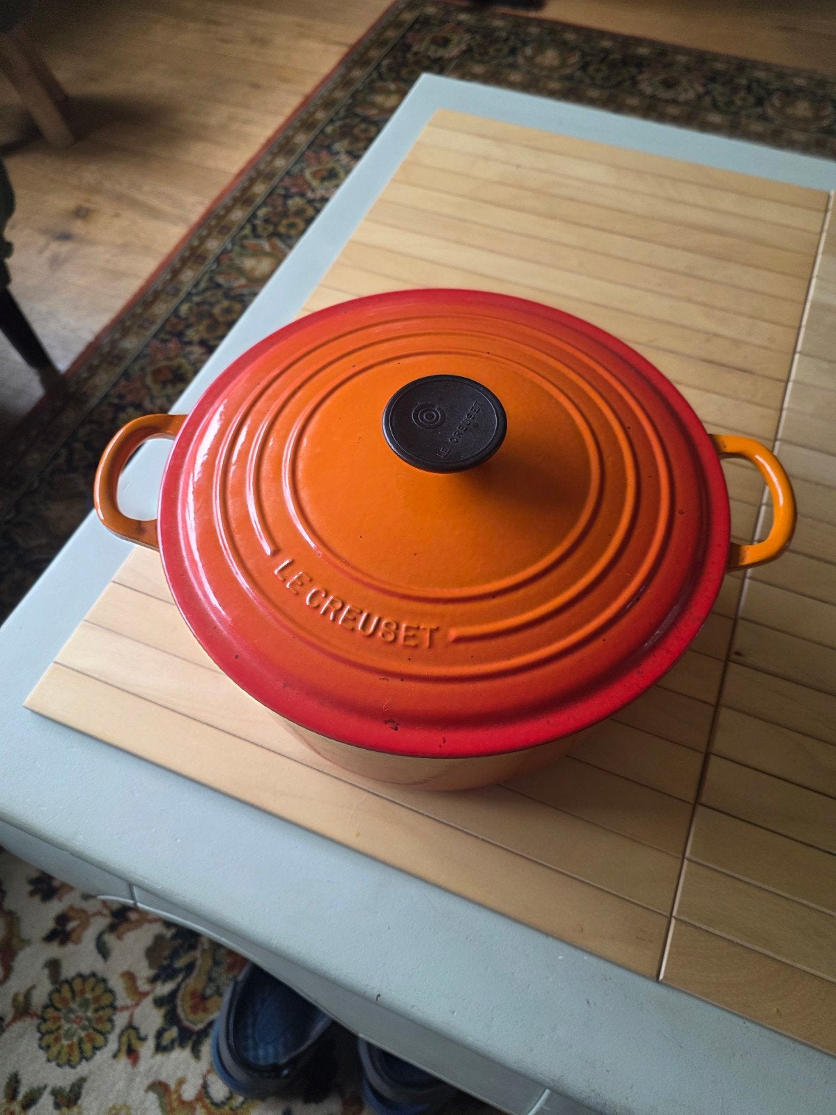Le Creuset Signature Oranje. 26 cm., Gebruikt, Le Creuset, Ophalen of Verzenden, Met deksel