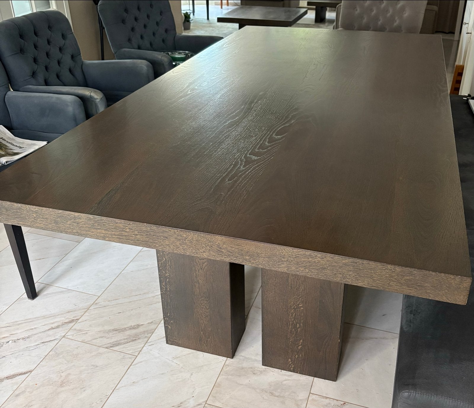 Donker eikenhouten set: eettafel, salontafel, bijzettafel, Huis en Inrichting, Tafels | Eettafels, Ophalen, Gebruikt, Eikenhout