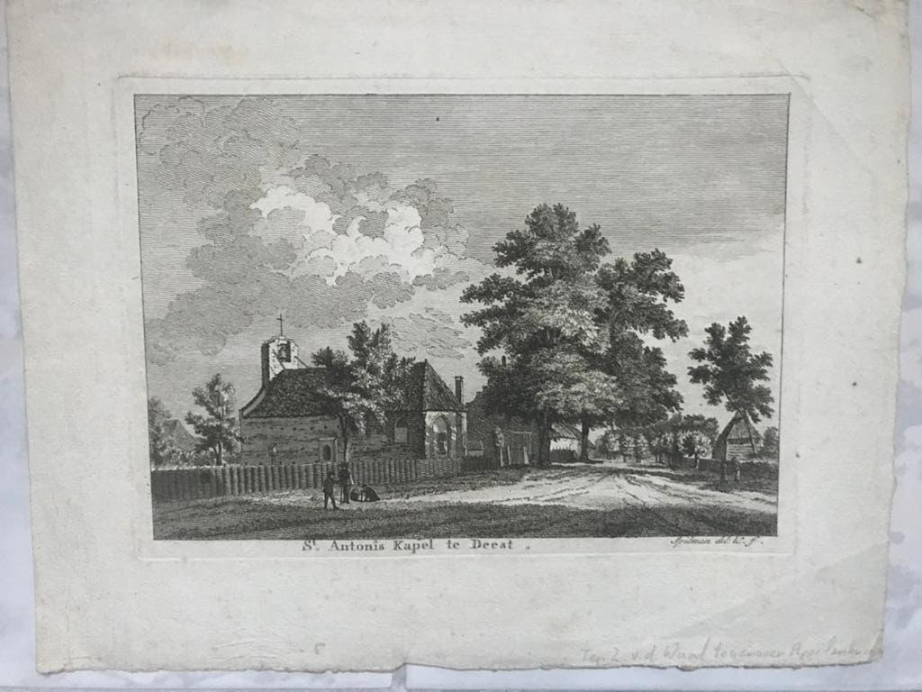 St. Antonis Kapel te Deest, H.Spilman, gravure 1750, 21x15cm, Origineel, Ophalen of Verzenden, Gravure, 15 cm
