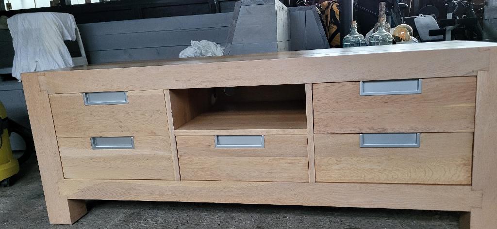 eiken tv meubel, Ophalen, Gebruikt, 150 tot 200 cm, Eikenhout