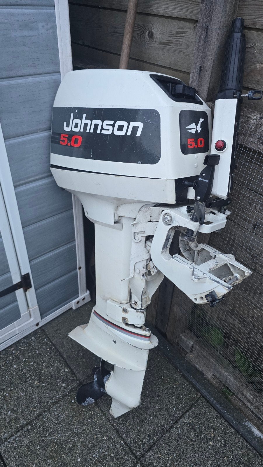 motor 5 pk 2 takt kortstaart met rubberboot met strandwielen, Ophalen, Gebruikt