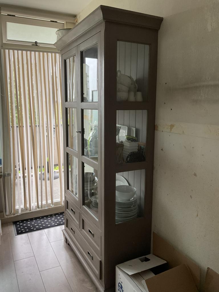 Landelijke Taupe kast, Ophalen of Verzenden, Gebruikt, 25 tot 50 cm, 200 cm of meer