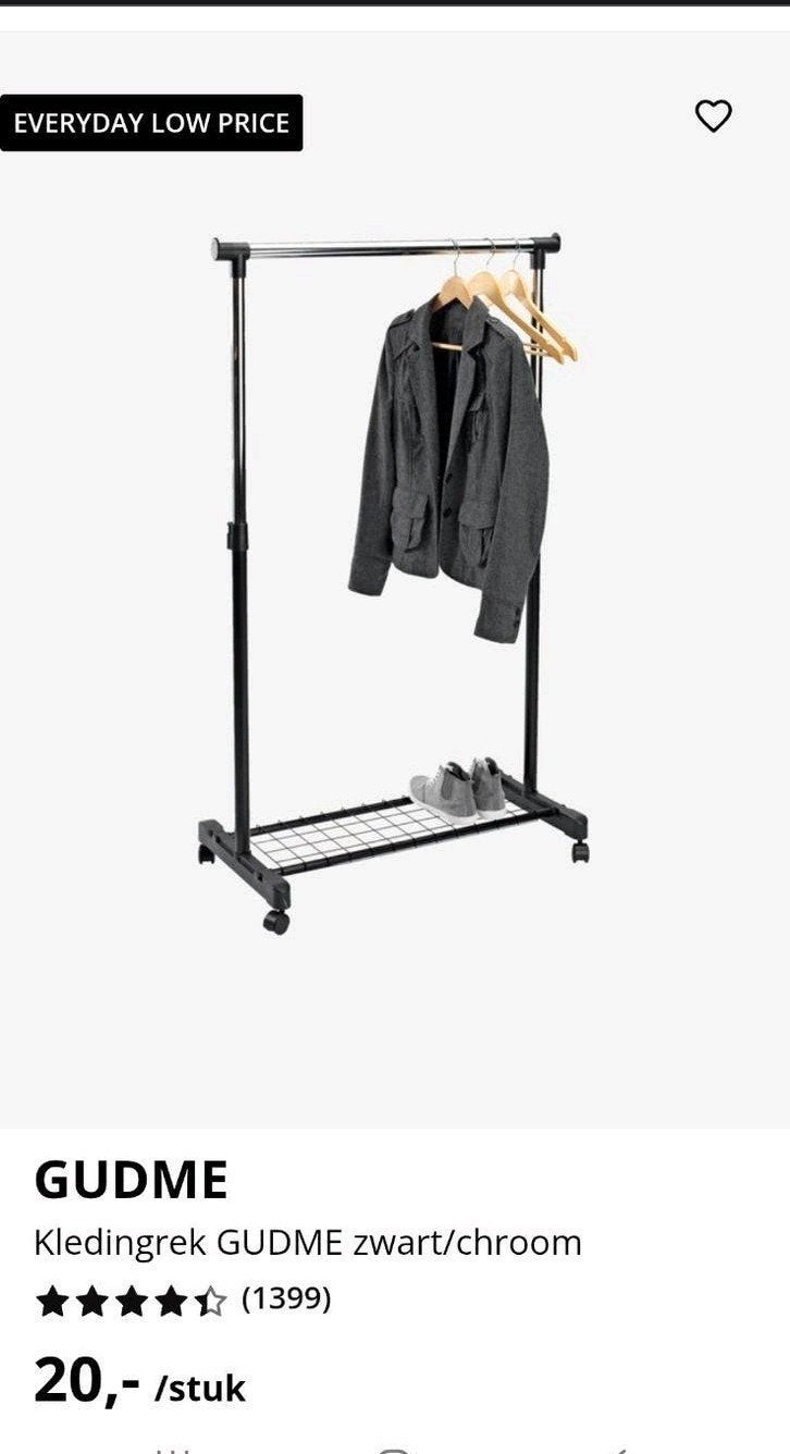 JYSK | GUDME Kledingrek zwart/chroom met wielen, Ophalen, Met wielen, Gebruikt