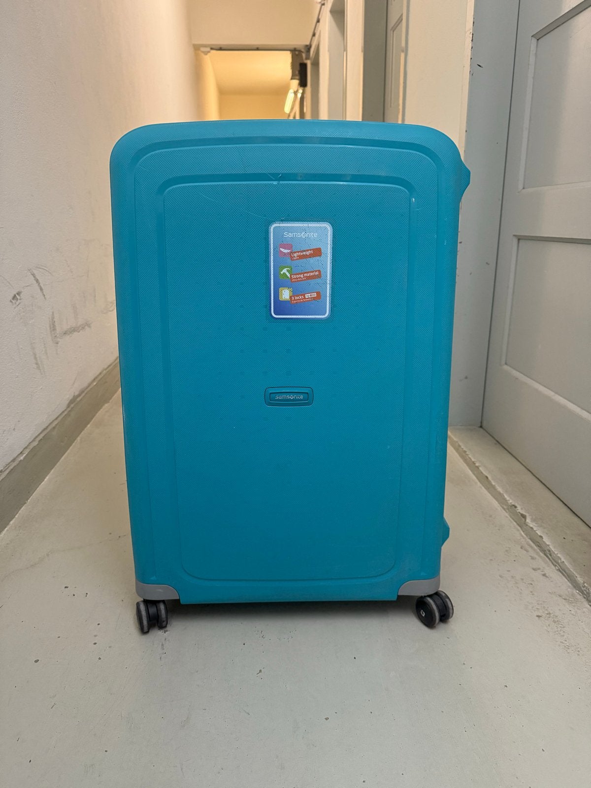 lichtblauwe Samsonite S’cure spinner 75 Koffer, Sieraden, Tassen en Uiterlijk, Koffers, Ophalen, Gebruikt, Hard kunststof, 45 tot 55 cm
