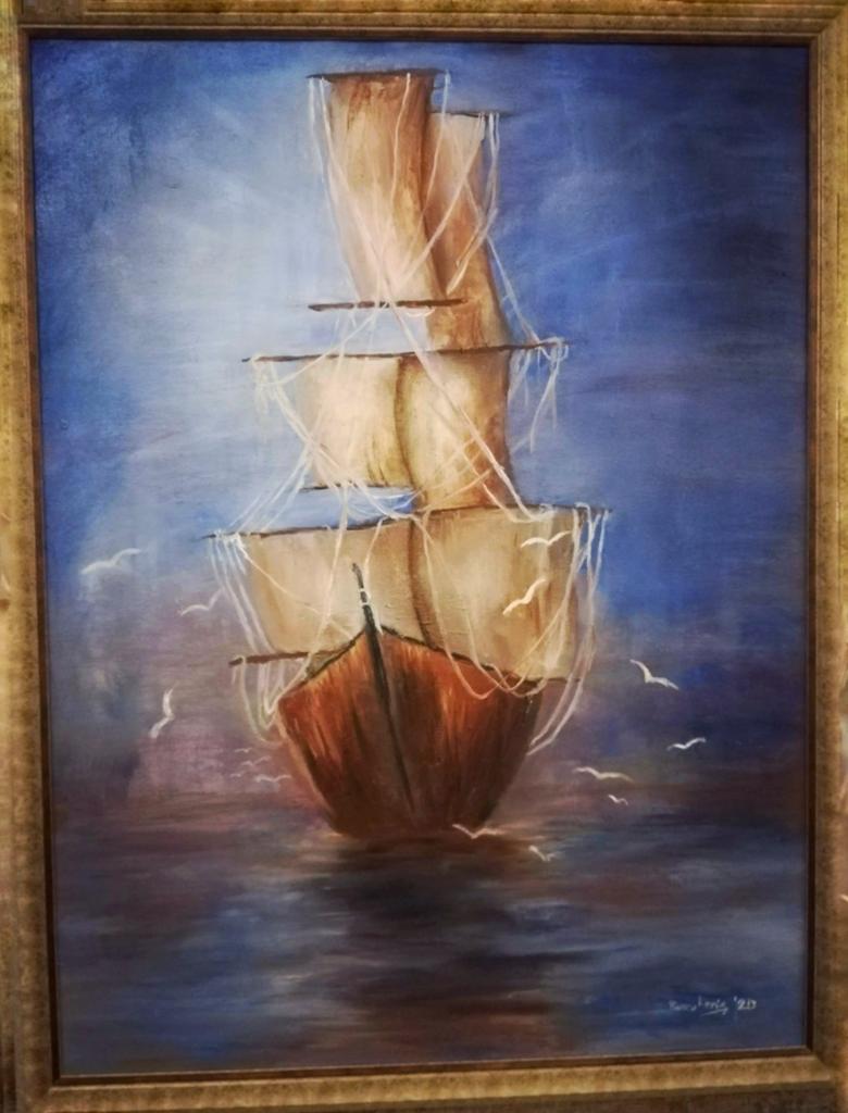 Schilderij: Zeilschip op Zee - Handgeschilderd Kunstwerk, Ophalen of Verzenden