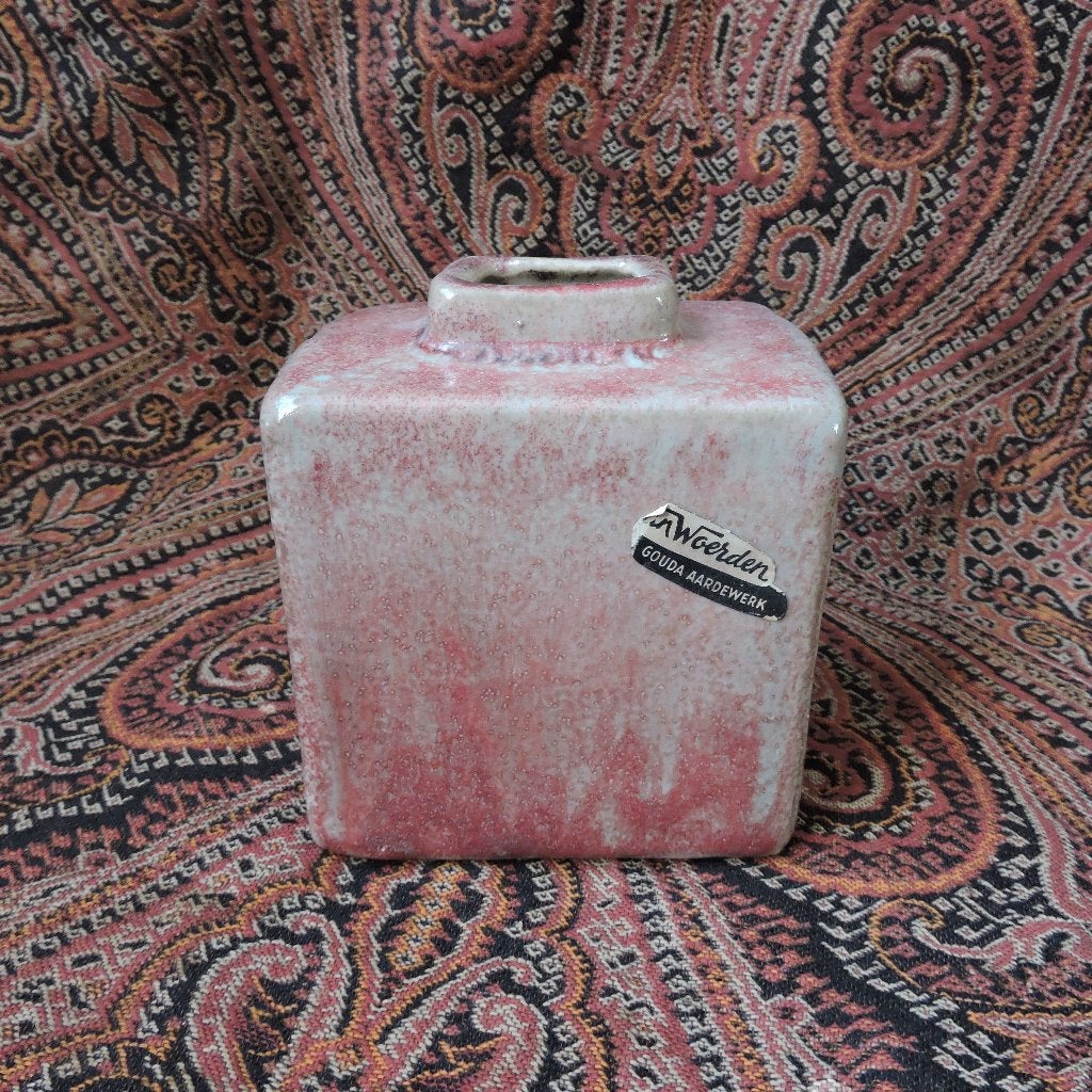Vintage Keramiek vaas van Woerden roze blokvaas 1963-1974, Antiek en Kunst, Ophalen of Verzenden