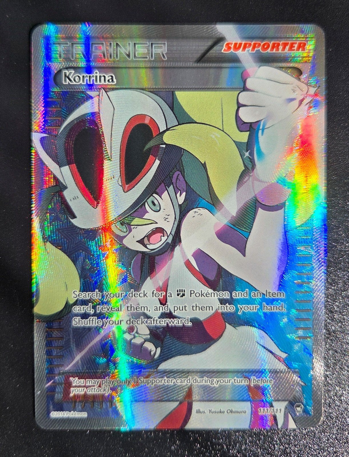 Korrina 111 Pokemon Furious Fists Full Art, Ophalen of Verzenden, Zo goed als nieuw, Booster, Foil