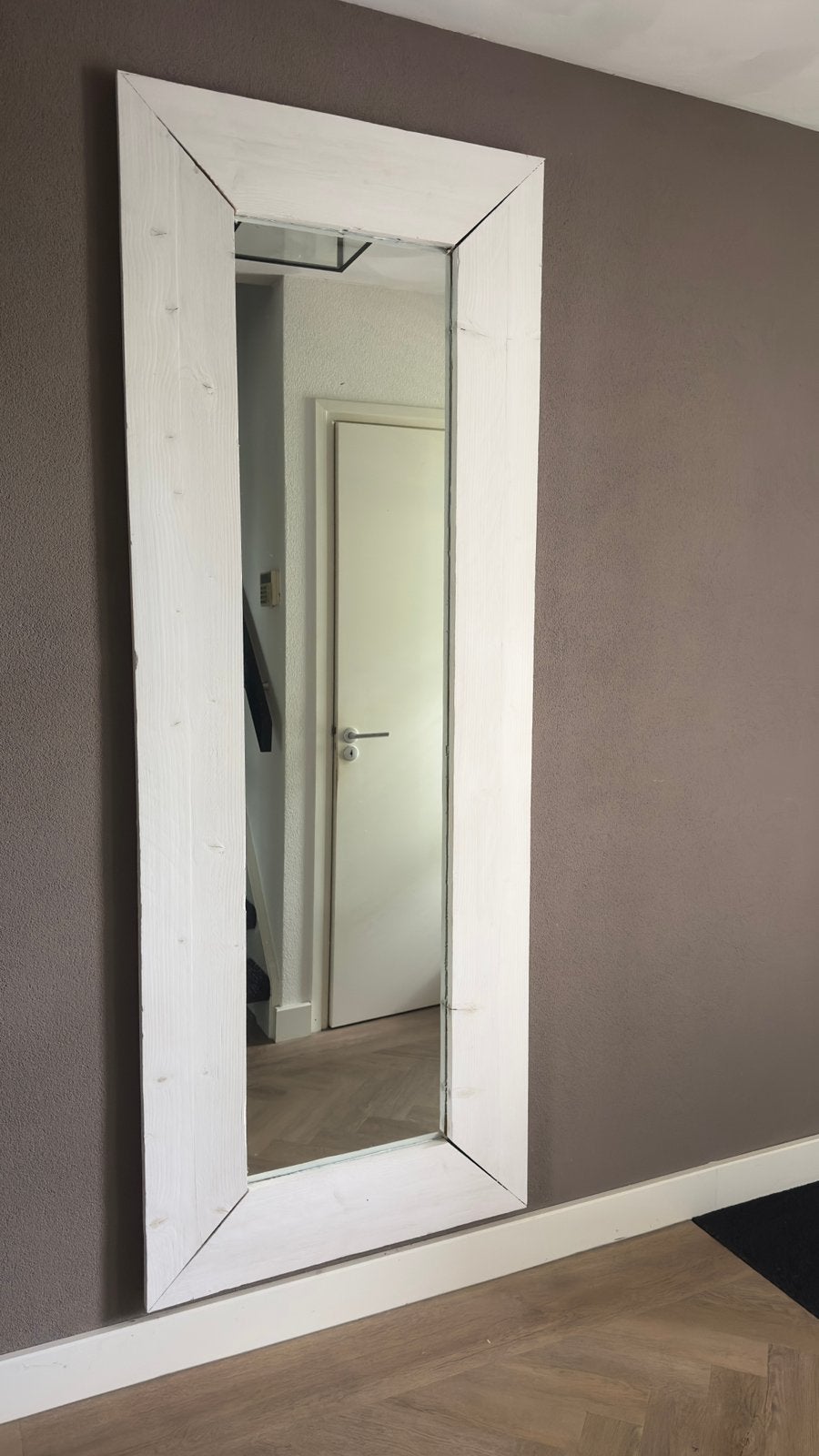 Grote spiegel steigerhout hoog 2.20 breed 82 cm, Huis en Inrichting, Ophalen, Zo goed als nieuw, Rechthoekig