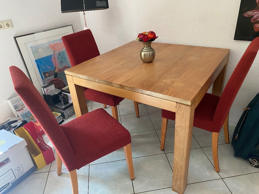 Tafel met vier stoelen, Ophalen, 100 tot 150 cm, 50 tot 100 cm, Zo goed als nieuw