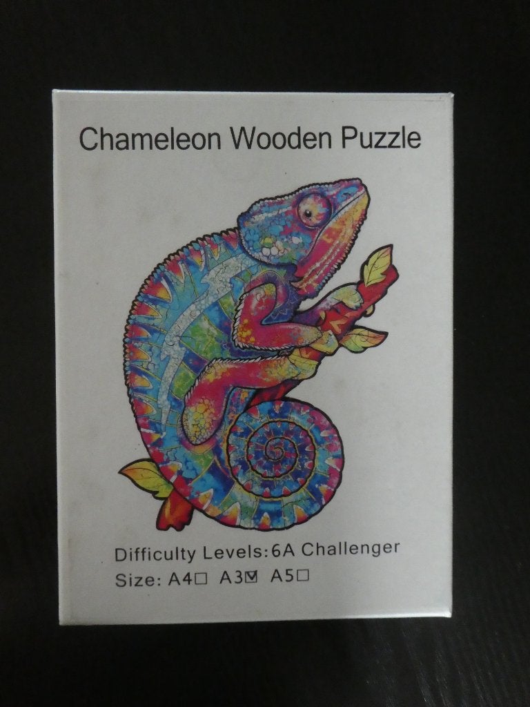 Houten kameleon puzzel, Ophalen of Verzenden, Minder dan 500 stukjes, Gebruikt, Legpuzzel