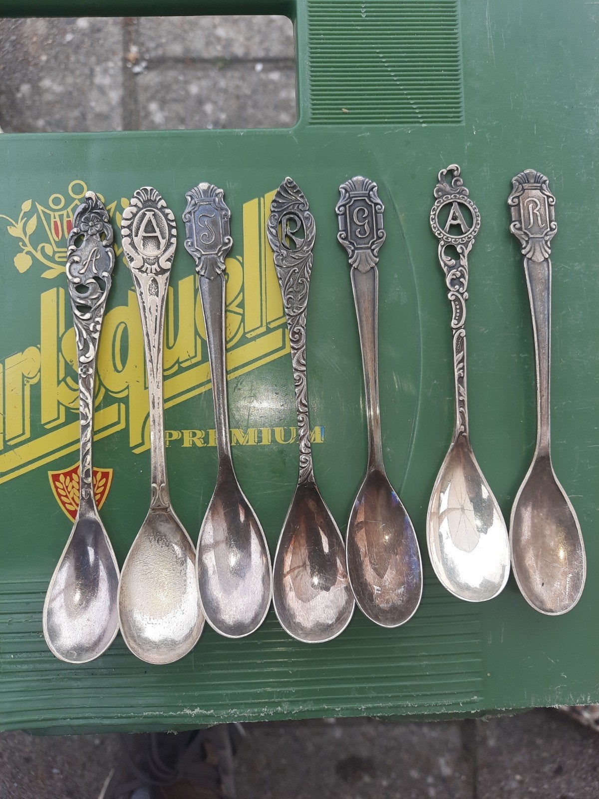 Set van 7 Antieke Lepeltjes met Initialen, Ophalen of Verzenden