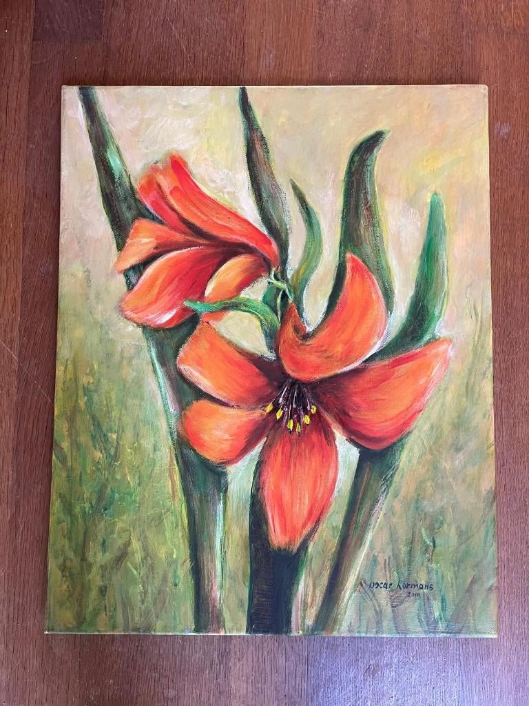 Olieverfschilderij bloemen, Antiek en Kunst, Kunst | Schilderijen | Klassiek, Ophalen