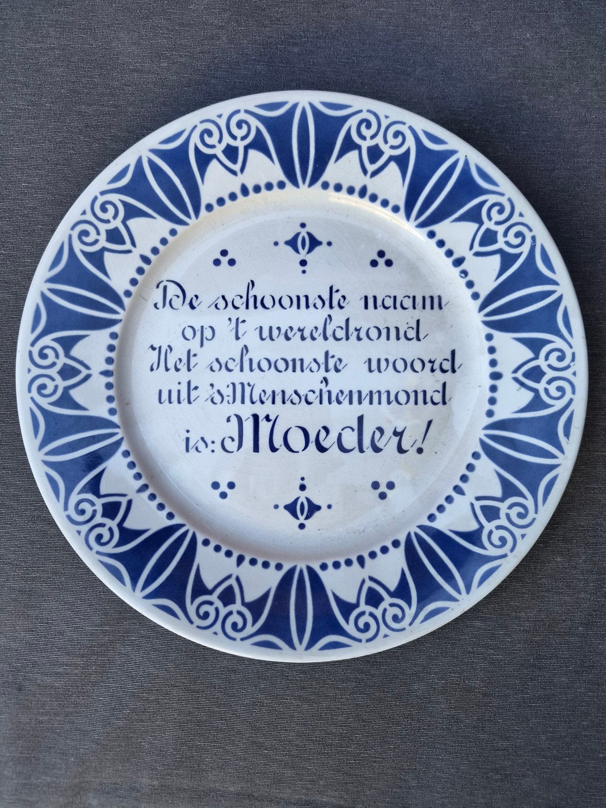 Antiek Delfts Blauw Bord met Spreuk 'Moeder', Ophalen of Verzenden