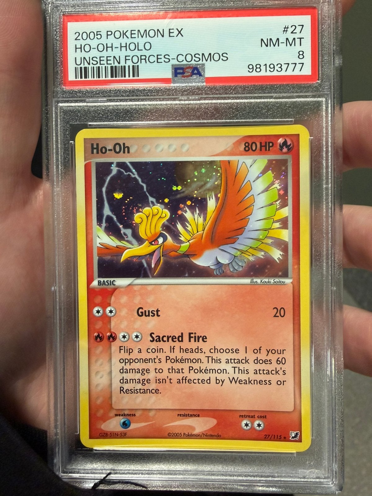 Ho-Oh Holo #27 Ex Unseen Forces PSA 8 (Low Pop) + Swirl ! 📈, Ophalen, Nieuw, Losse kaart, Foil