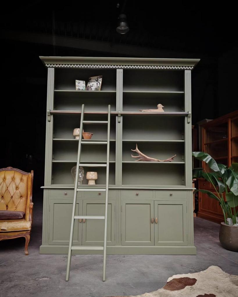 Mosgroen Bibliotheekkast | Boekenkast | Ladder #234, Niet ingevuld, Met deur(en), 200 cm of meer, Teakhout