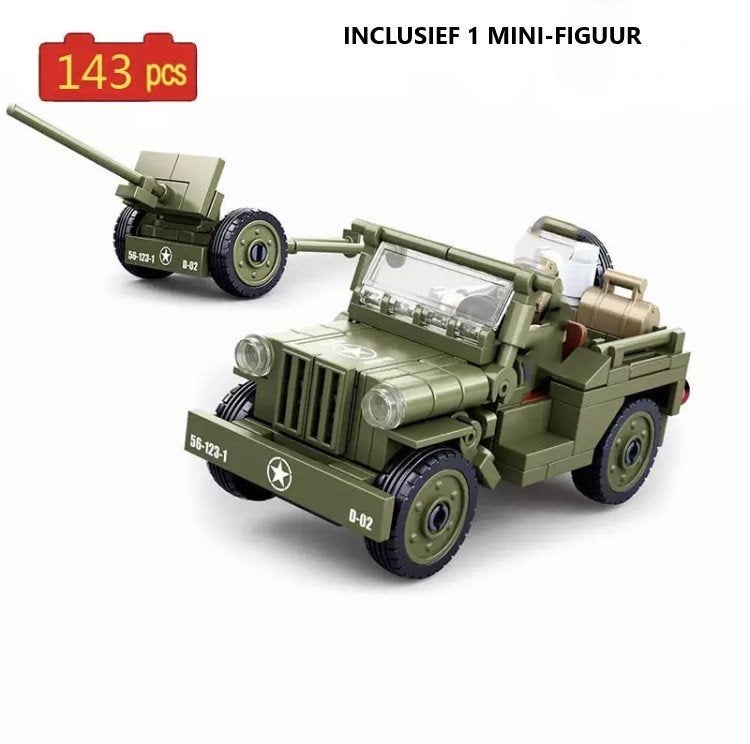 🎁 WW2 Bouwstenen - I11 - Amerikaanse jeep + veldkanon 🎁, Ophalen of Verzenden, Nieuw