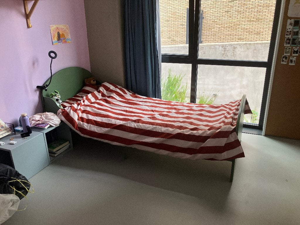 Ikea Trogen meegroeibed groen, Kinderen en Baby's, Kinderkamer | Bedden, Gebruikt, 180 cm of meer, 70 tot 85 cm, Lattenbodem, Ophalen