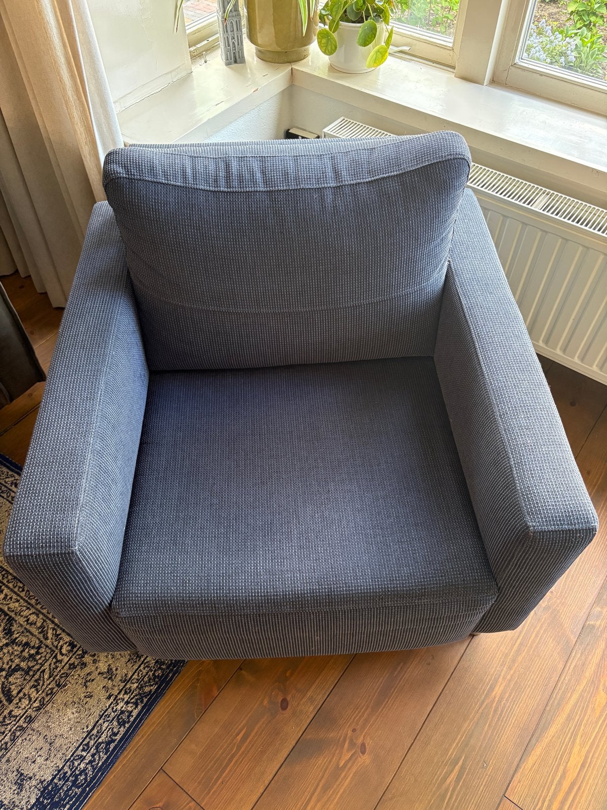 2 blauwe stevige fauteuils - Comfortabel en stijlvol, Ophalen, Gebruikt, Stof, 75 tot 100 cm