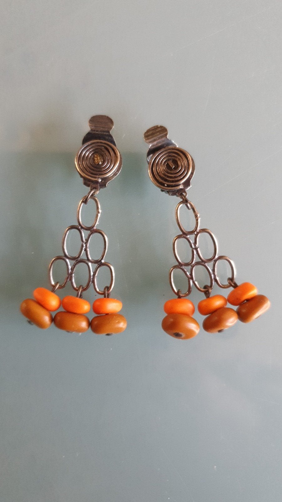Vintage oorbellen jaren '70 - Oranje/Bruin, Sieraden, Tassen en Uiterlijk, Oorbellen, Overige materialen, Oranje, Ophalen of Verzenden