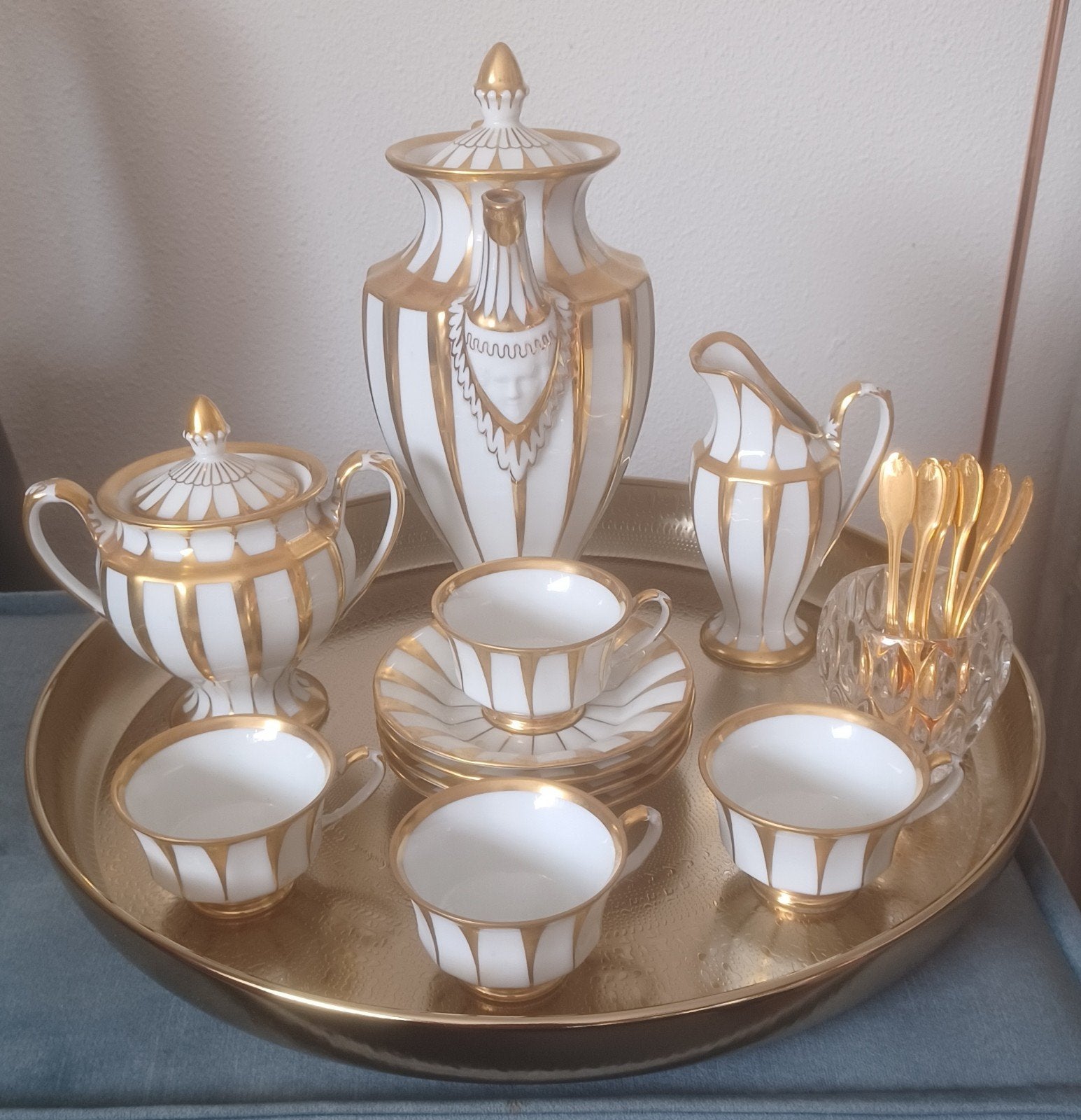 Vintage Fürstenberg Grecque Athena koffie servies + 6 lepels, Ophalen of Verzenden