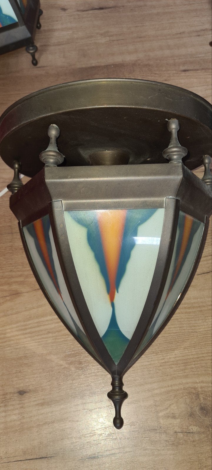 Set van 2 Art Deco Plafondlampen met Gekleurd Glas, Ophalen of Verzenden