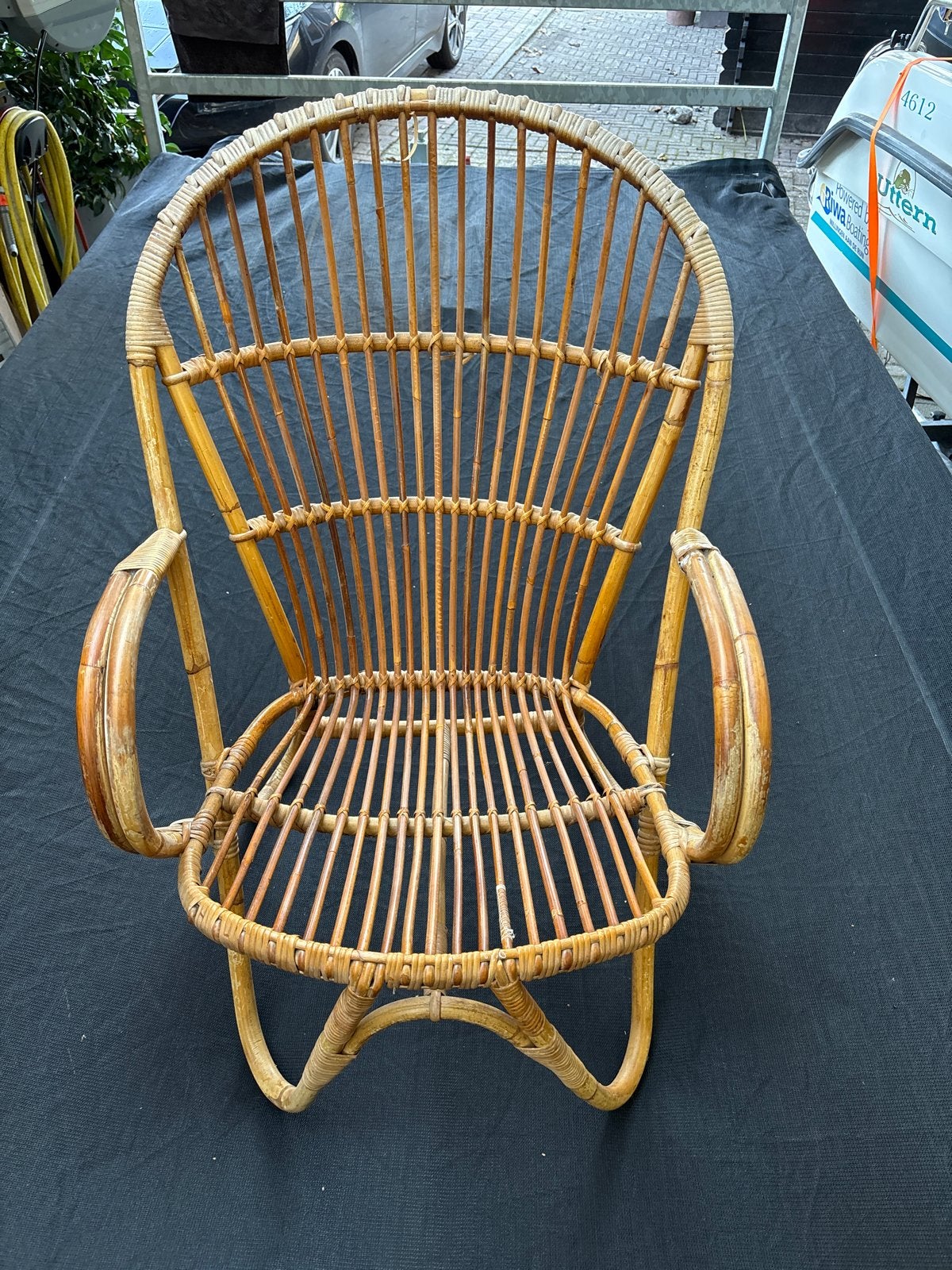 Vintage rotan fauteuil – boho retro stoel, Ophalen, Gebruikt, Bruin, Riet of Rotan