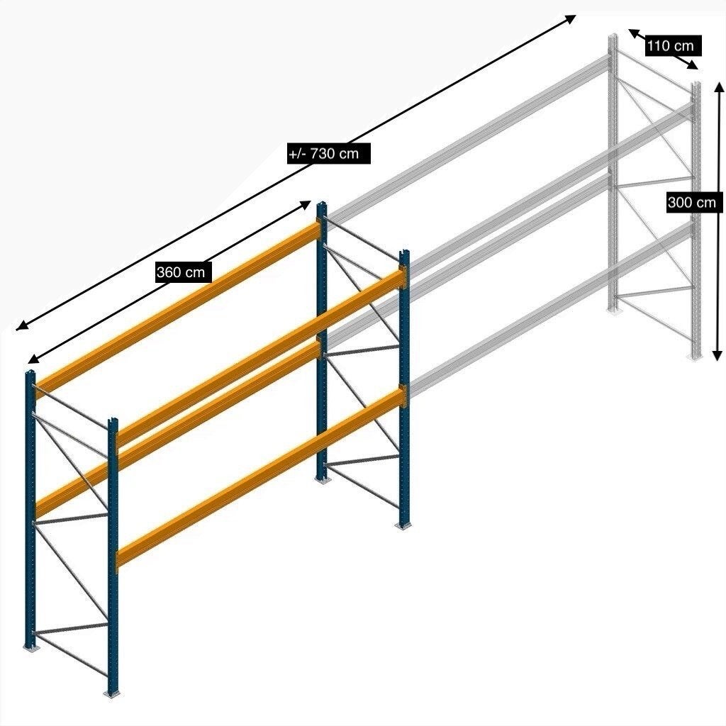 Palletstelling - 300 cm hoog / 2 x 360 lengte, Ophalen, Gebruikt
