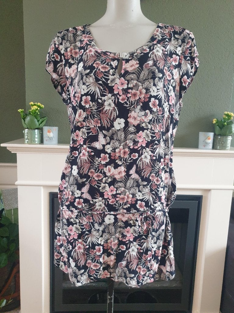 Taifun lieflijk zwart roze tuniek top L 42 44, Kleding | Dames, Verzenden, Zwart, Maat 42/44 (L), Zo goed als nieuw