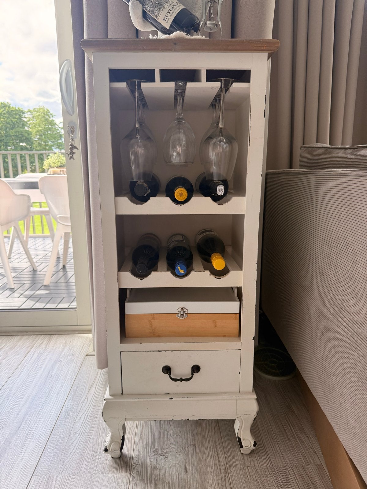 Wijnkast met glas- en flessenhouders, lade en opbergvak, Ophalen, Gebruikt, Hout, 5 tot 15 flessen
