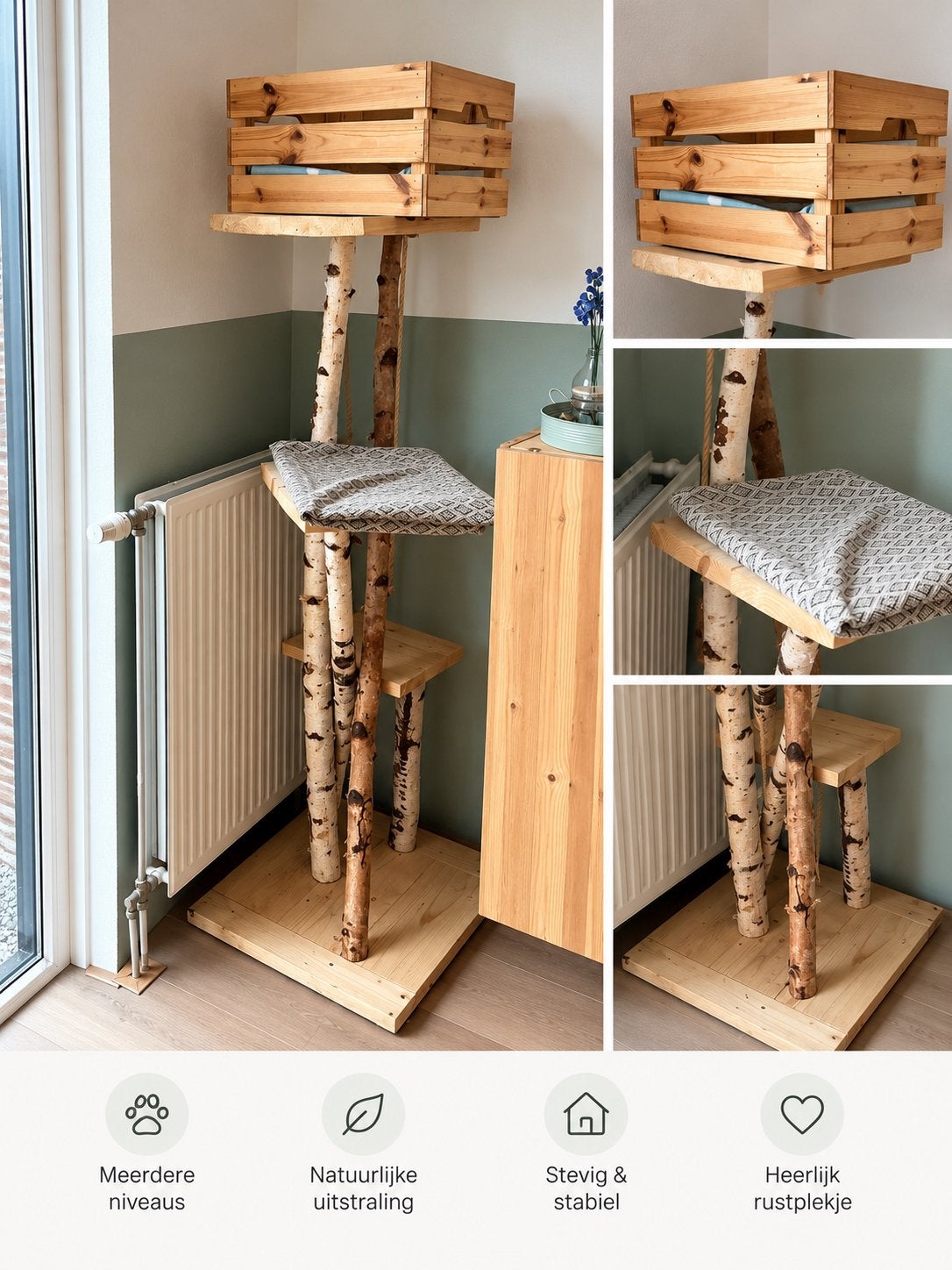 Stoere, unieke houten krabpaal – handgemaakt & stevig, Dieren en Toebehoren, Ophalen, Zo goed als nieuw